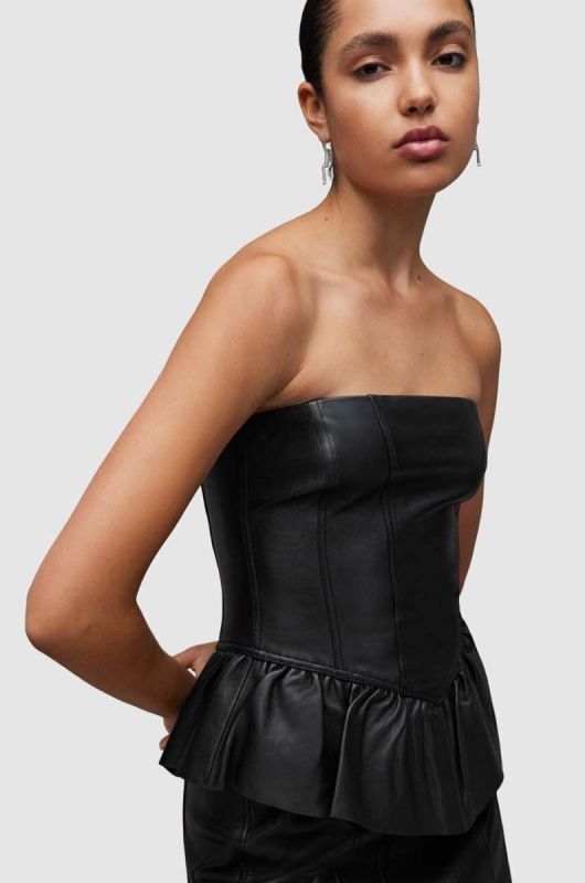 Шкіряна сукня AllSaints WL068Z CASSIE LEA RUFFLE DR колір чорний mini облягаюча фото 2