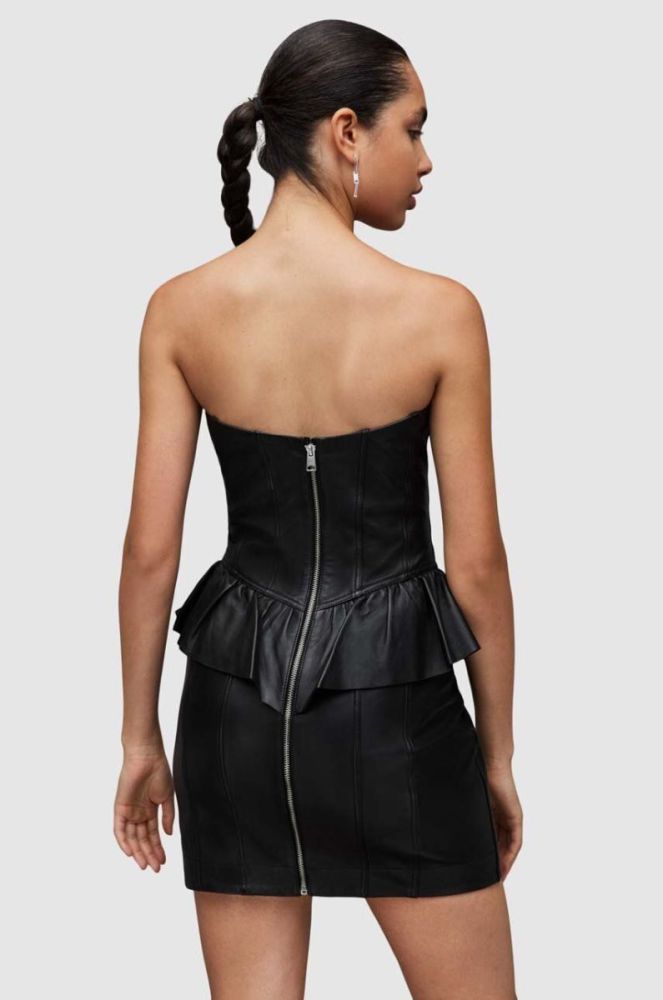 Шкіряна сукня AllSaints WL068Z CASSIE LEA RUFFLE DR колір чорний mini облягаюча фото 3