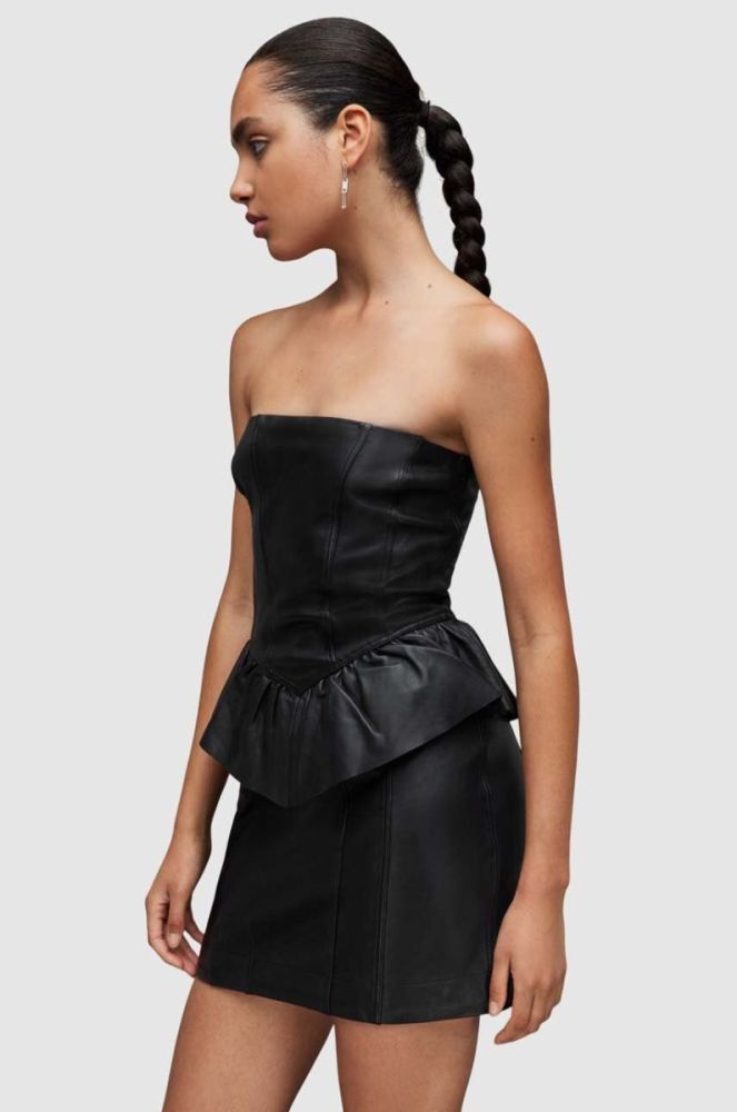 Шкіряна сукня AllSaints WL068Z CASSIE LEA RUFFLE DR колір чорний mini облягаюча фото 4