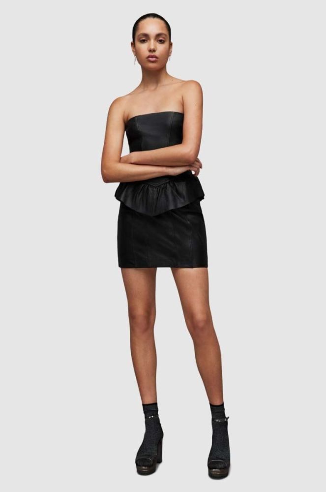 Шкіряна сукня AllSaints WL068Z CASSIE LEA RUFFLE DR колір чорний mini облягаюча фото 5