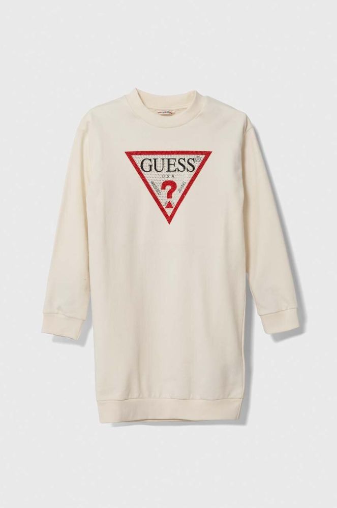 Дитяча бавовняна сукня Guess колір бежевий midi пряма (3363297)