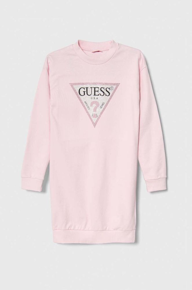 Дитяча бавовняна сукня Guess колір рожевий midi пряма (3363304)