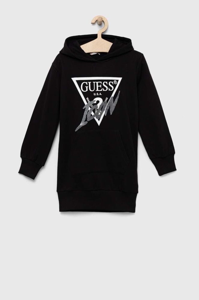 Дитяча бавовняна сукня Guess колір чорний mini пряма (3294155)