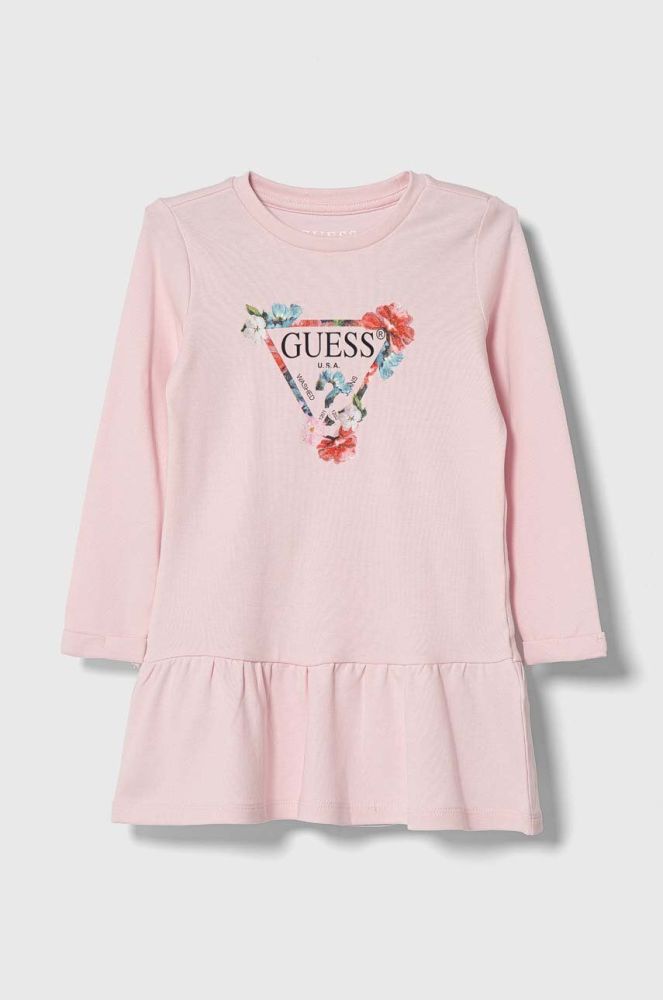 Дитяча бавовняна сукня Guess колір рожевий mini розкльошена (3443376)