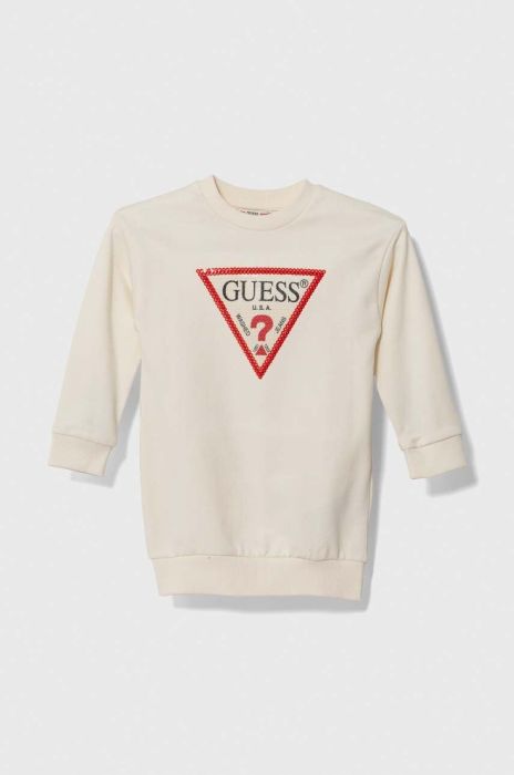 Дитяча бавовняна сукня Guess колір бежевий midi пряма (3363328)