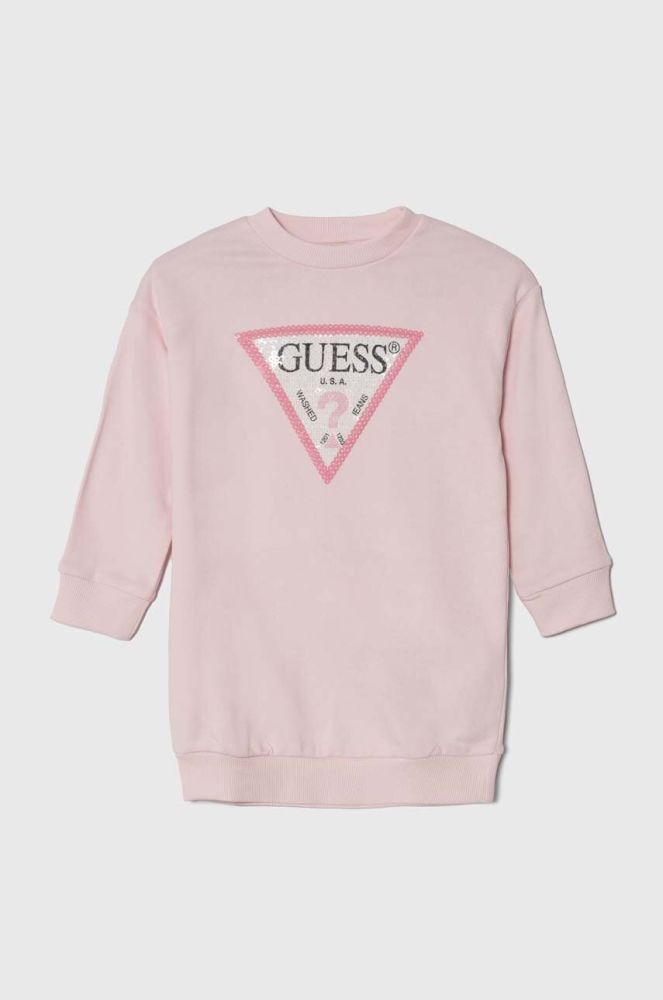 Дитяча бавовняна сукня Guess колір рожевий midi пряма (3363334)