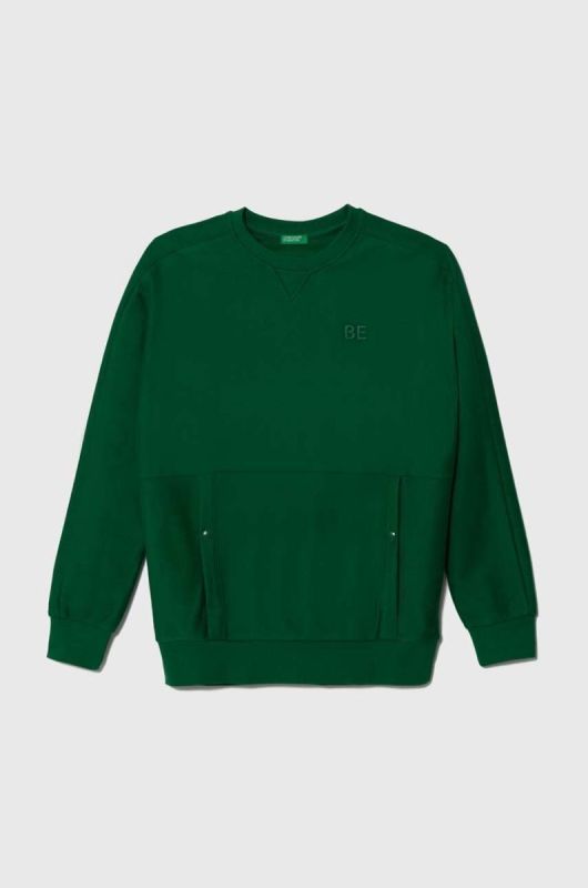 Дитяча бавовняна кофта United Colors of Benetton колір зелений однотонна (3516145)