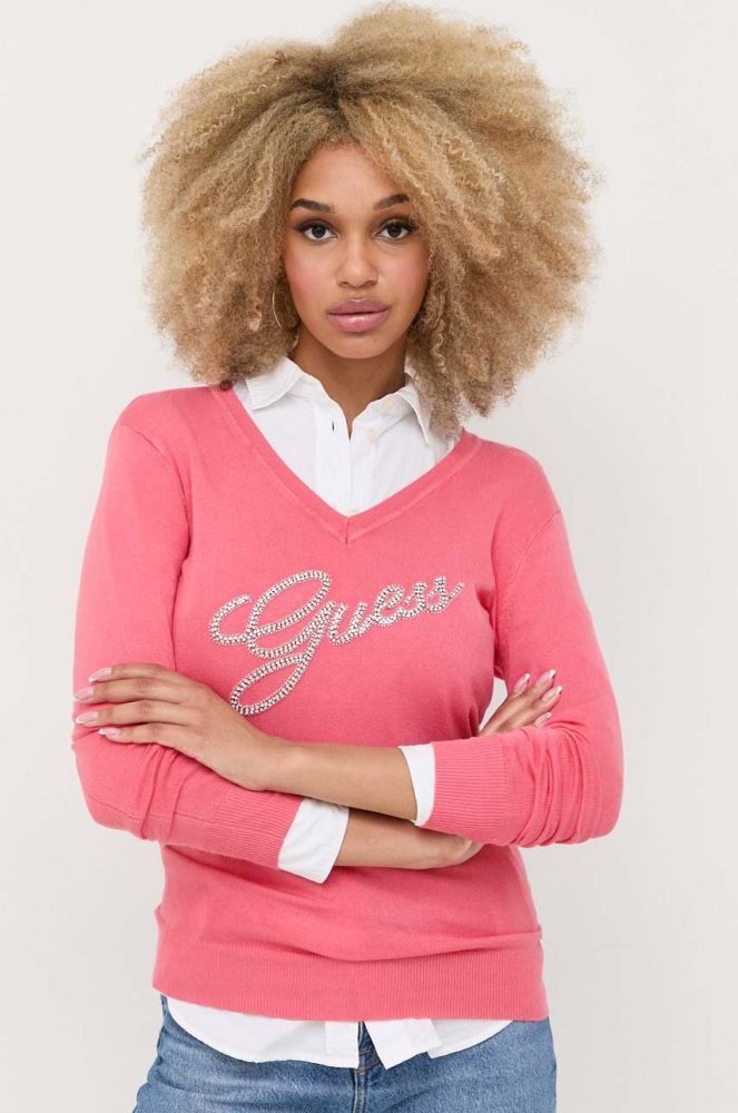Вовняний светр Guess жіночий колір рожевий