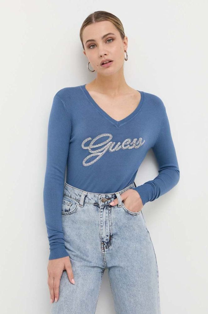 Вовняний светр Guess жіночий колір блакитний