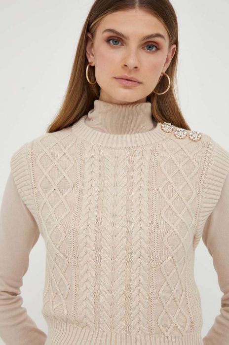 Светр з домішкою вовни Guess жіночий колір бежевий теплий (3451387)