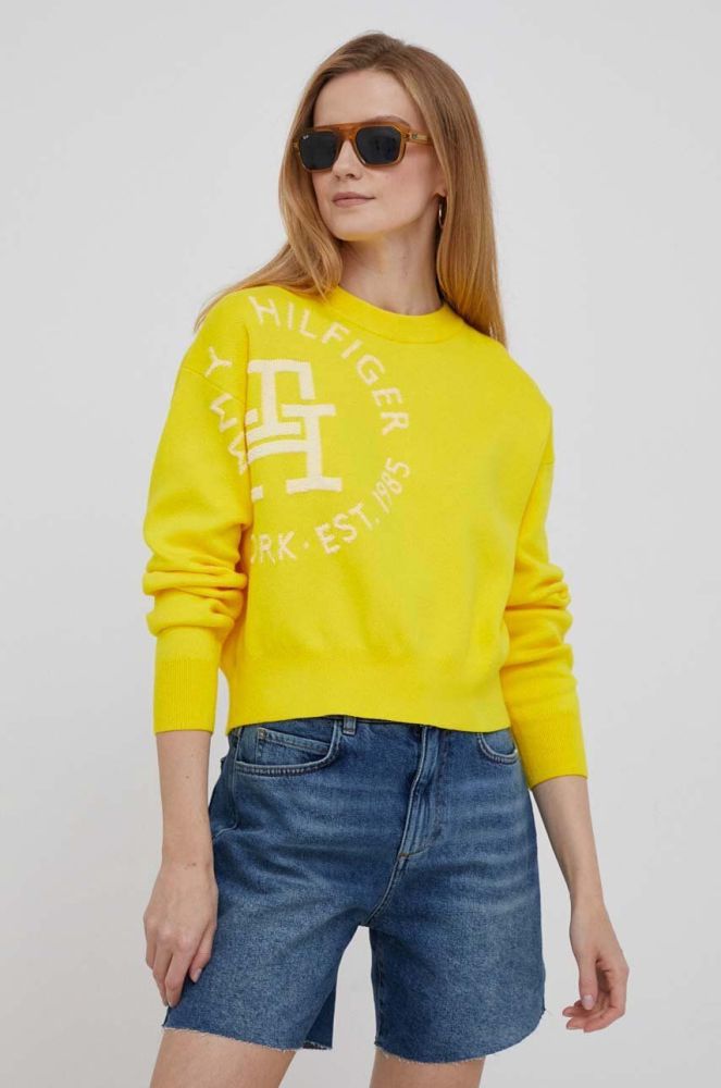Бавовняний светр Tommy Hilfiger колір жовтий легкий