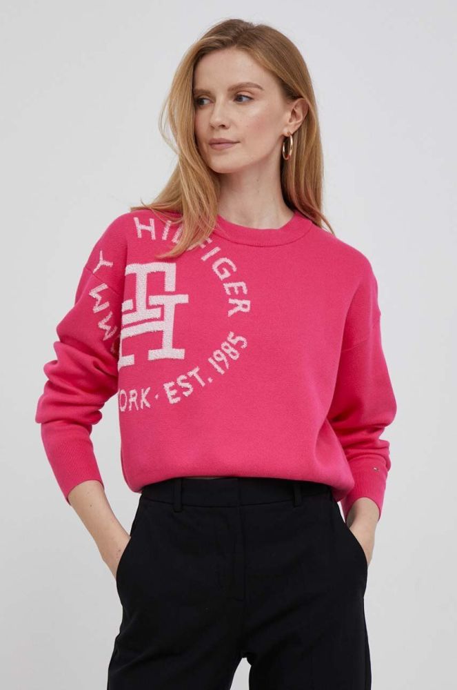 Бавовняний светр Tommy Hilfiger колір рожевий легкий