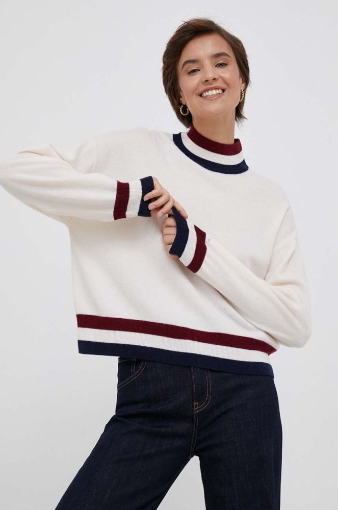 Вовняний светр Tommy Hilfiger жіночий колір бежевий легкий півгольф