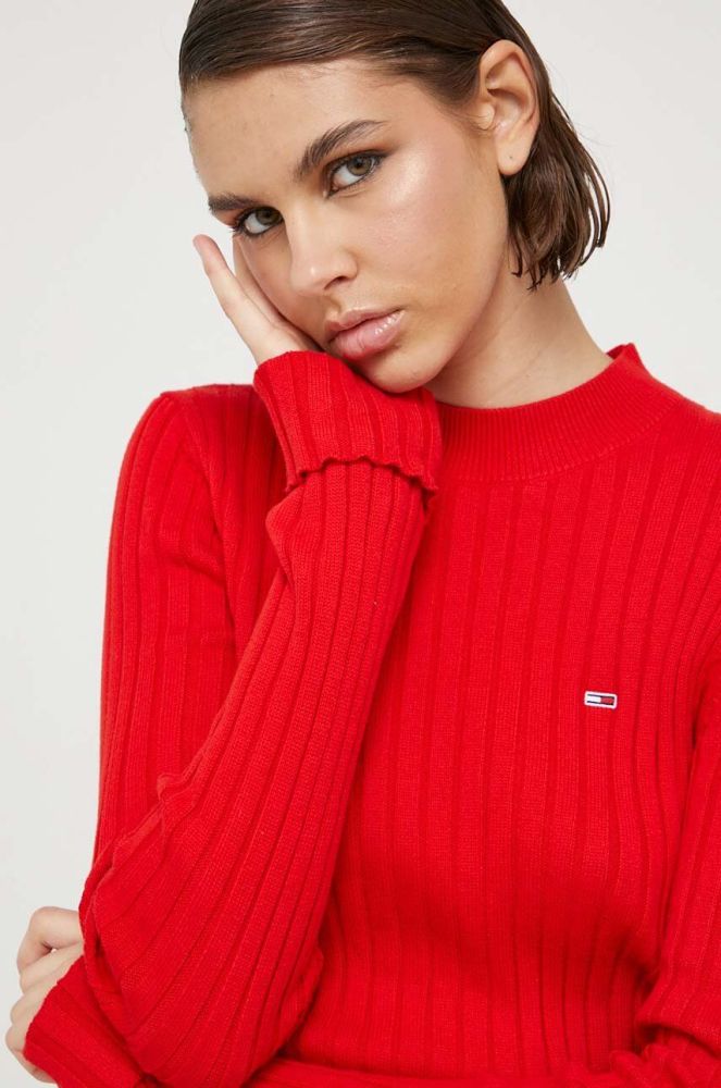 Бавовняний светр Tommy Jeans колір червоний легкий