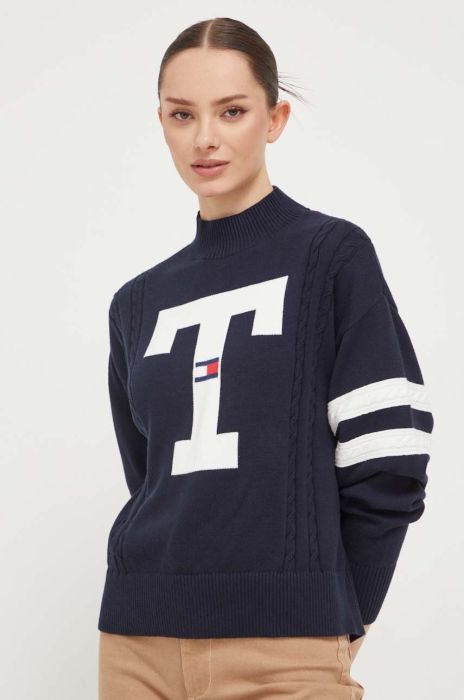 Бавовняний светр Tommy Jeans колір синій півгольф