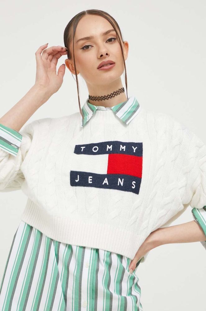 Светр Tommy Jeans жіночий колір білий легкий (3366682)