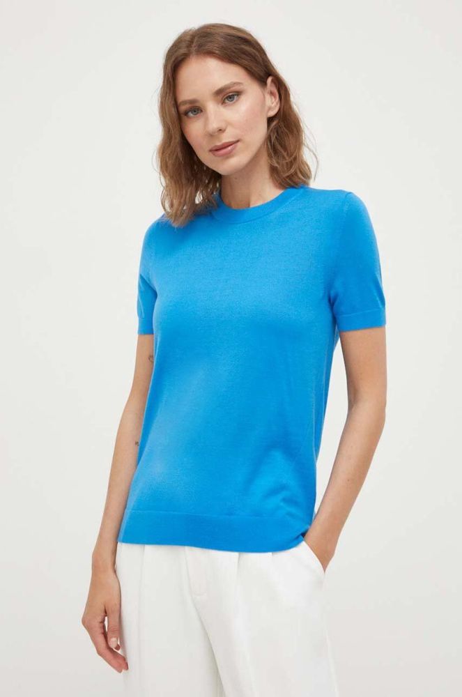 Вовняний светр BOSS жіночий легкий колір блакитний (3431968)