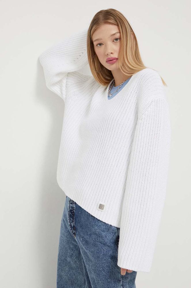 Бавовняний светр HUGO колір білий теплий