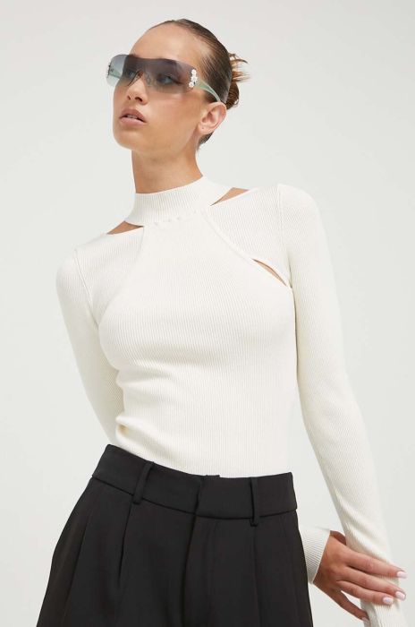 Светр HUGO жіночий колір бежевий легкий півгольф (3381963)