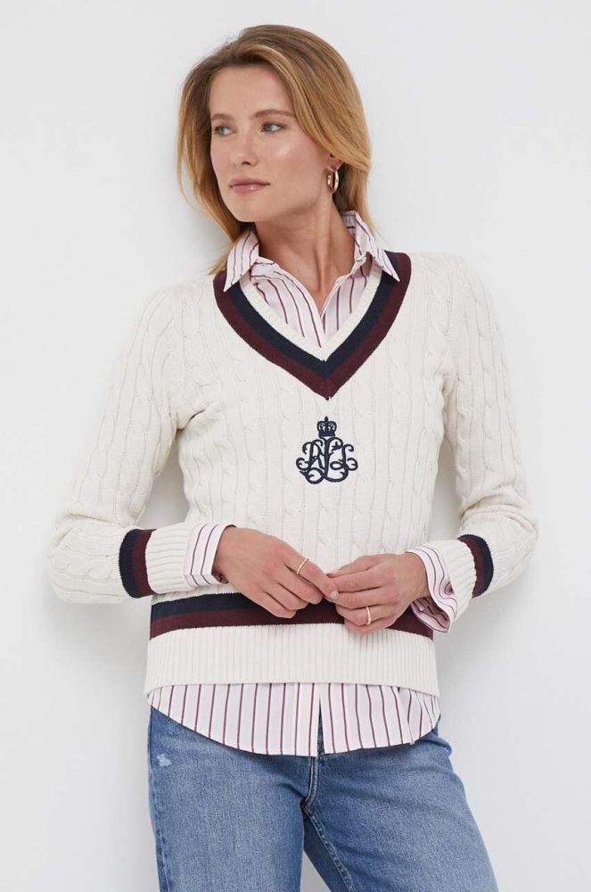 Бавовняний светр Lauren Ralph Lauren колір бежевий (3342708)