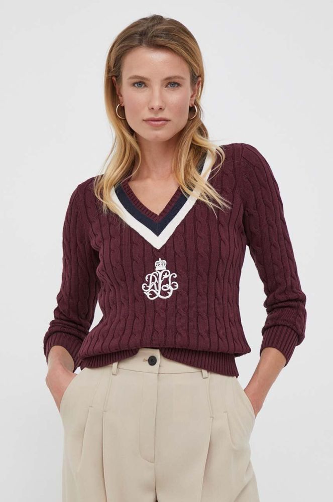Бавовняний светр Lauren Ralph Lauren колір бордовий