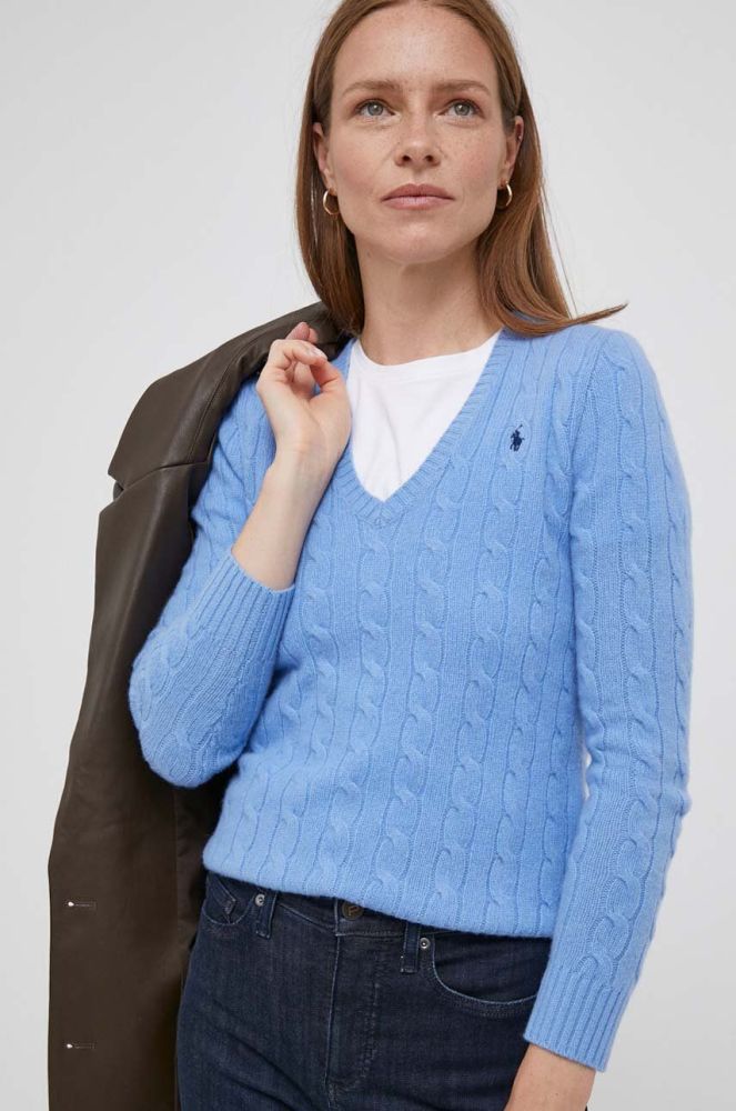 Вовняний светр Polo Ralph Lauren жіночий легкий колір блакитний (3388675)