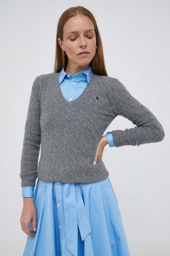 Вовняний светр Polo Ralph Lauren жіночий колір сірий легкий