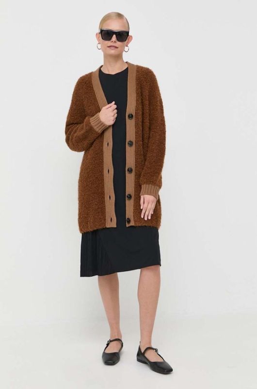 Вовняний кардиган Weekend Max Mara колір коричневий легкий фото 2