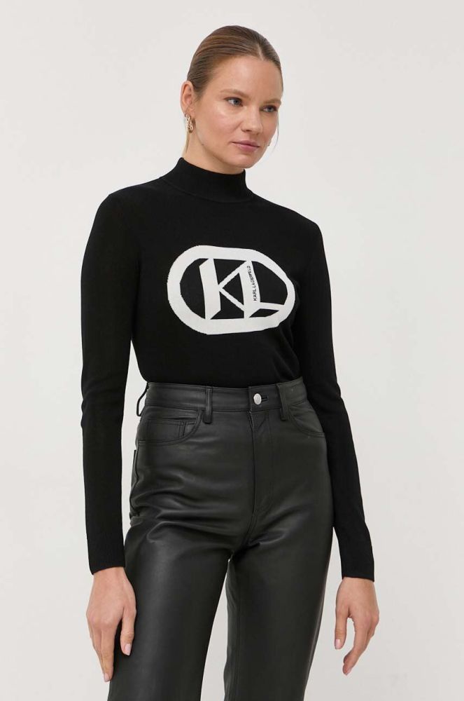 Светр Karl Lagerfeld жіночий колір чорний легкий півгольф (3354423)