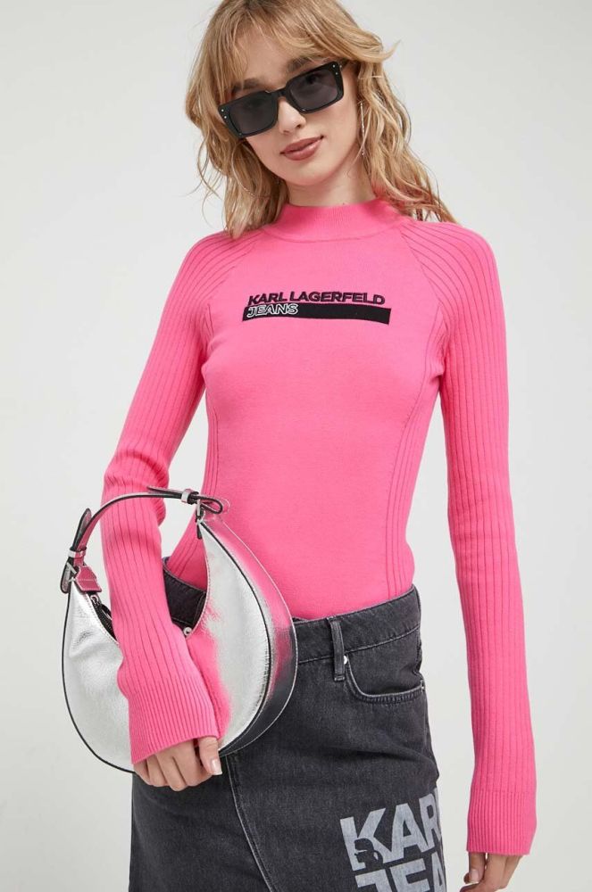 Светр Karl Lagerfeld Jeans жіночий колір рожевий півгольф