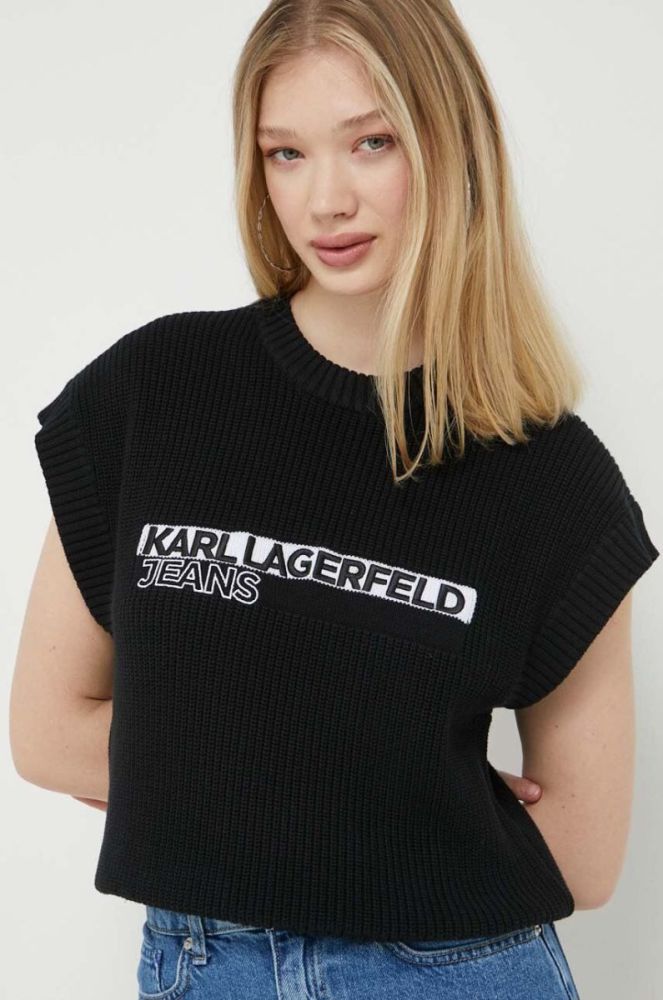 Бавовняна жилетка Karl Lagerfeld Jeans колір чорний фото 4