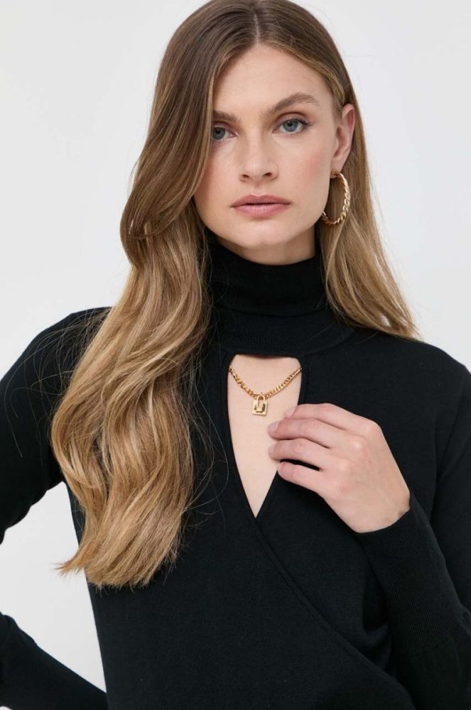 Вовняний светр Elisabetta Franchi жіночий колір чорний легкий гольф фото 4