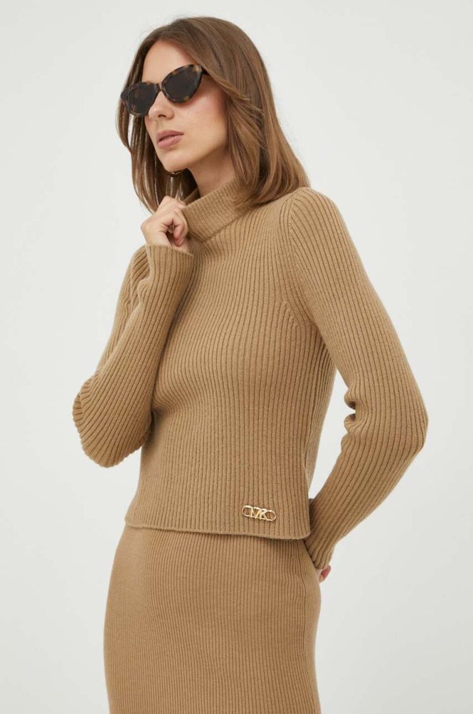 Вовняний светр MICHAEL Michael Kors жіночий колір коричневий півгольф (3426154)
