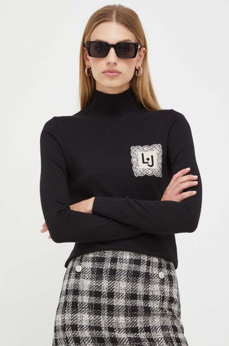 Светр Liu Jo жіночий колір чорний легкий півгольф (3676543)
