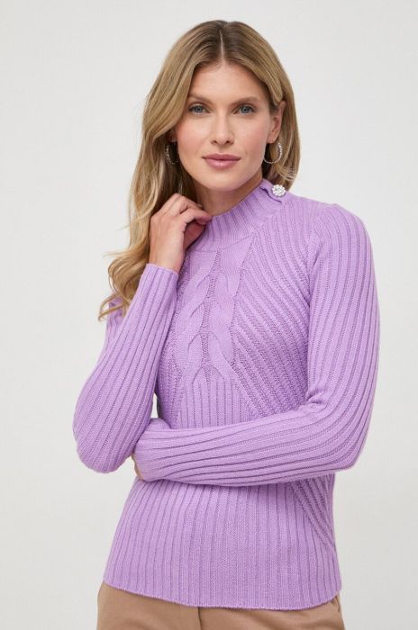 Светр з домішкою вовни Liu Jo жіночий колір фіолетовий півгольф
