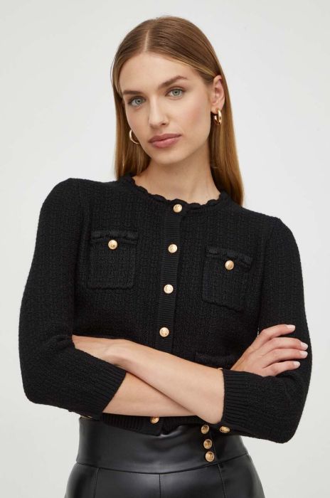 Кардиган з домішкою вовни Elisabetta Franchi колір чорний легкий