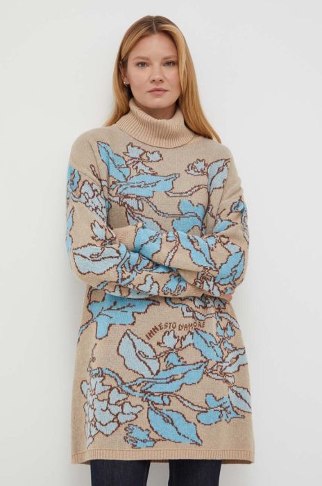 Светр з домішкою вовни Twinset жіночий колір бежевий теплий гольф