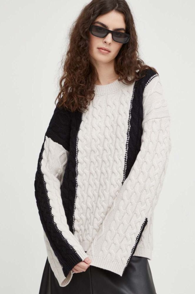 Вовняний светр Herskind жіночий колір бежевий теплий півгольф