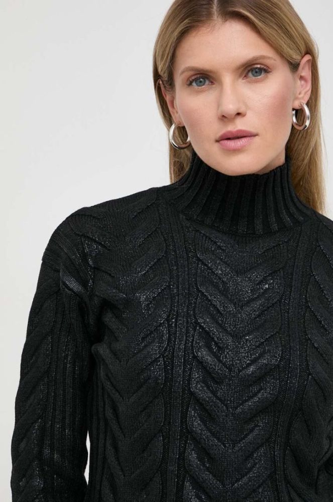 Светр з домішкою вовни Guess жіночий колір чорний півгольф фото 4