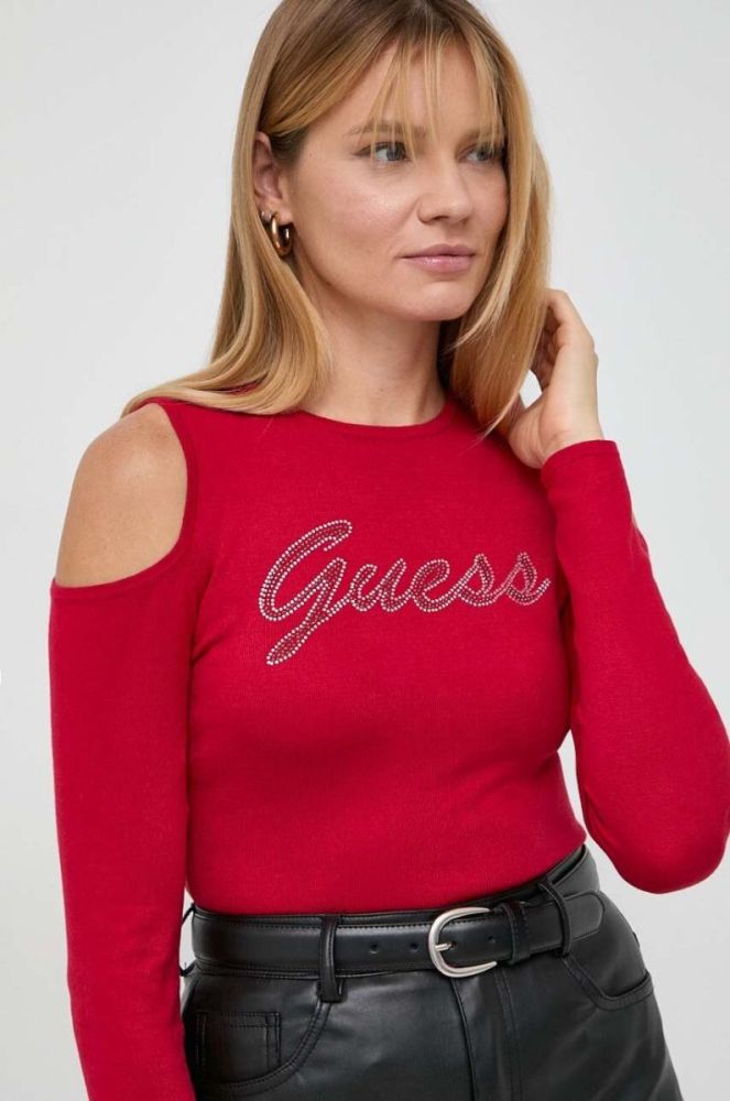 Светр Guess жіночий колір червоний легкий фото 4