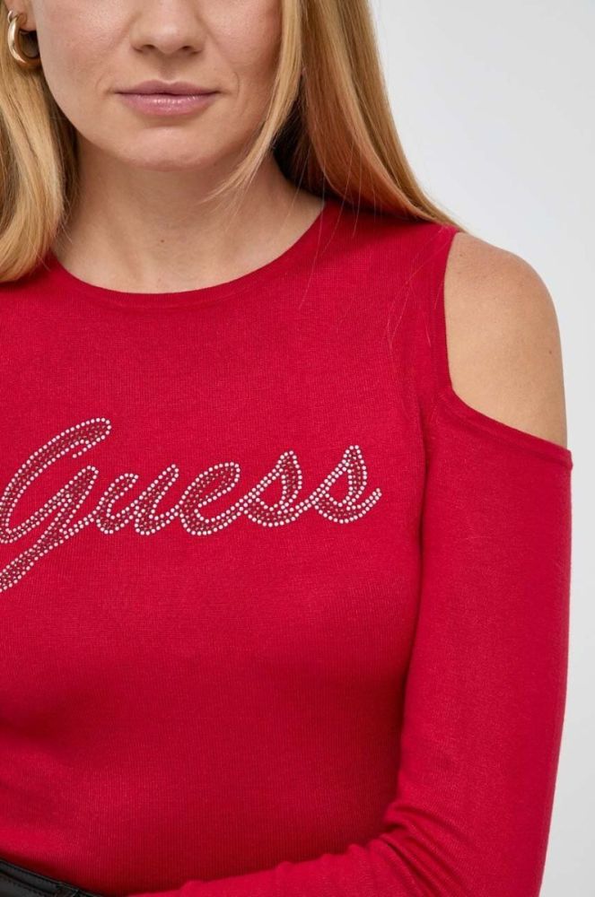 Светр Guess жіночий колір червоний легкий фото 5