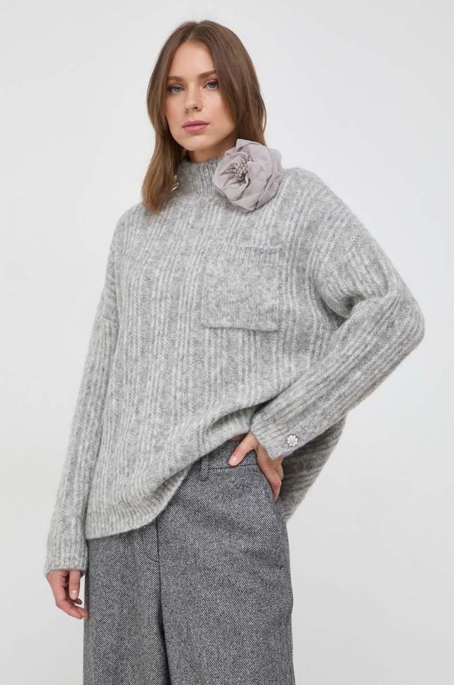 Вовняний светр Custommade жіночий колір сірий теплий півгольф