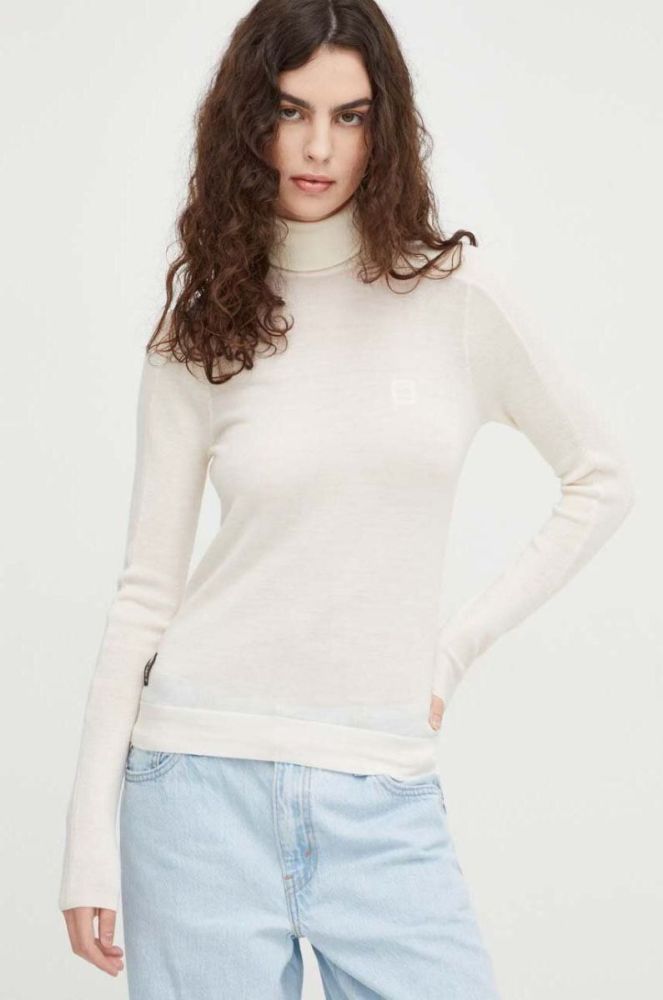 Вовняний светр G-Star Raw жіночий колір бежевий легкий гольф фото 4