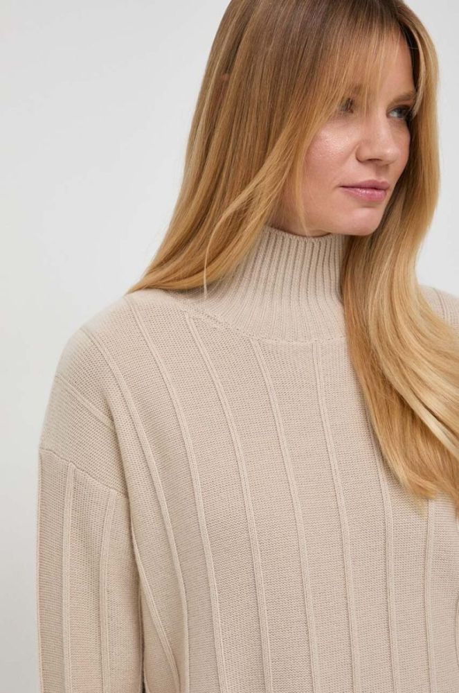 Вовняний светр Max Mara Leisure жіночий колір бежевий легкий гольф (3606384) фото 4