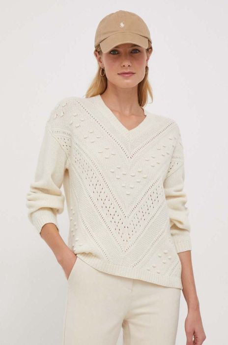 Вовняний светр United Colors of Benetton жіночий колір бежевий легкий (3689123)
