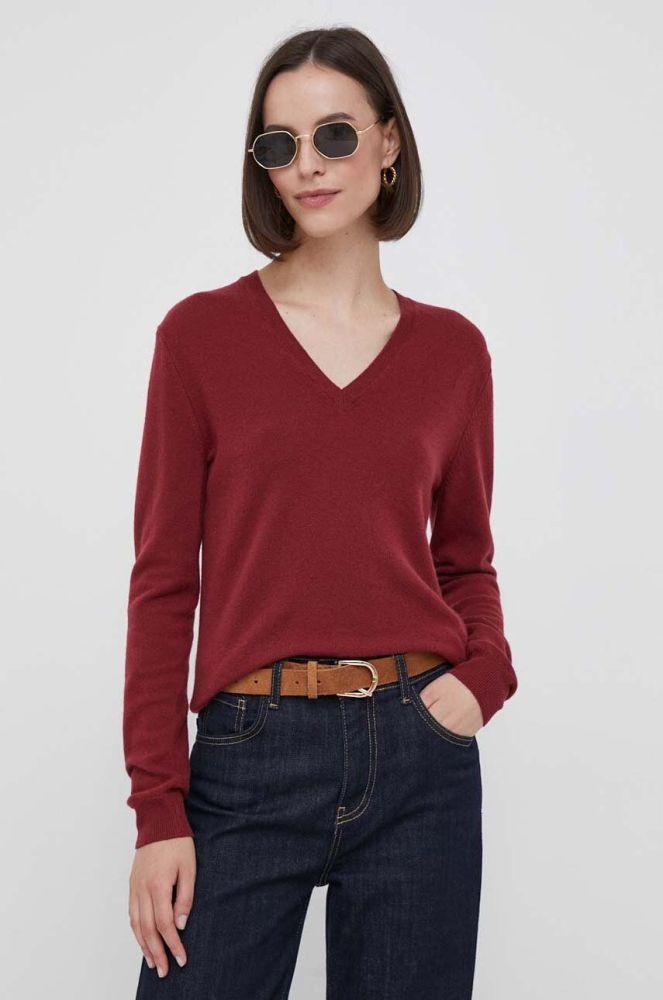 Вовняний светр United Colors of Benetton жіночий колір бордовий легкий