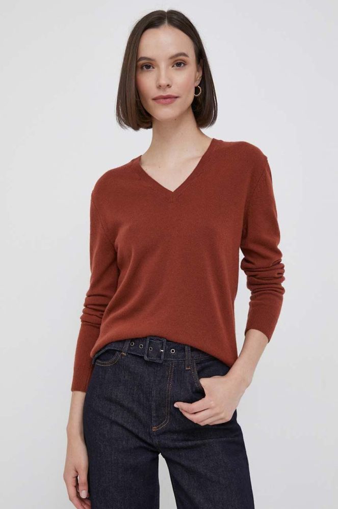 Вовняний светр United Colors of Benetton жіночий колір коричневий легкий