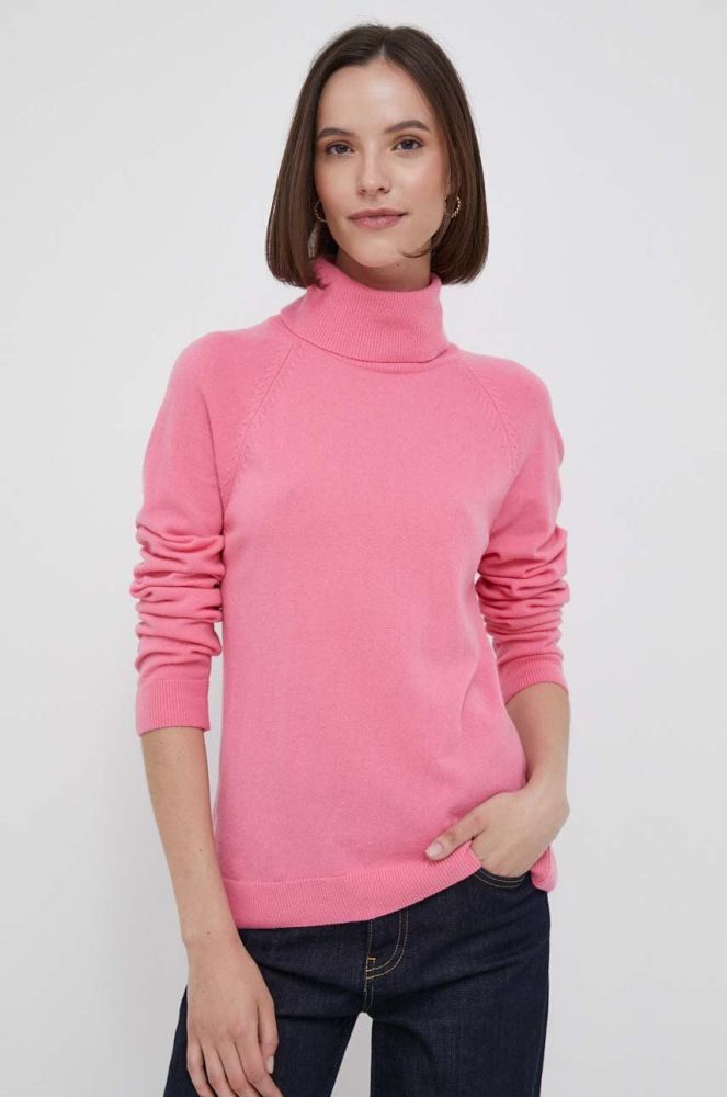 Светр з домішкою вовни United Colors of Benetton жіночий колір рожевий легкий гольф (3416590)
