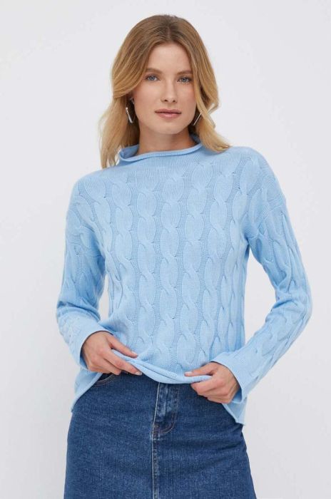 Светр з домішкою вовни United Colors of Benetton жіночий легкий півгольф колір блакитний
