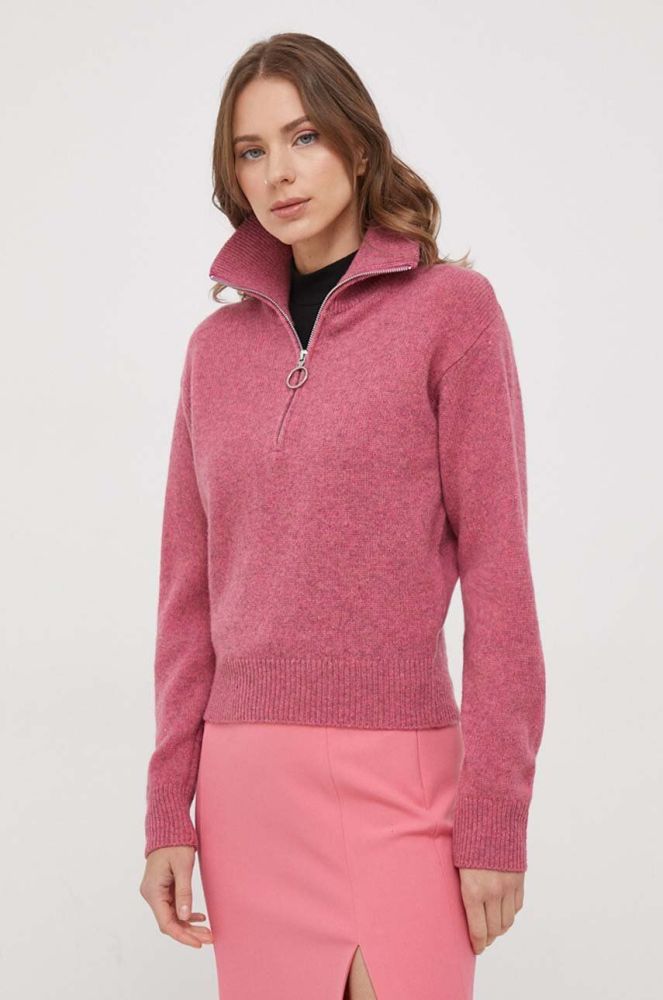Вовняний светр United Colors of Benetton жіночий колір рожевий півгольф